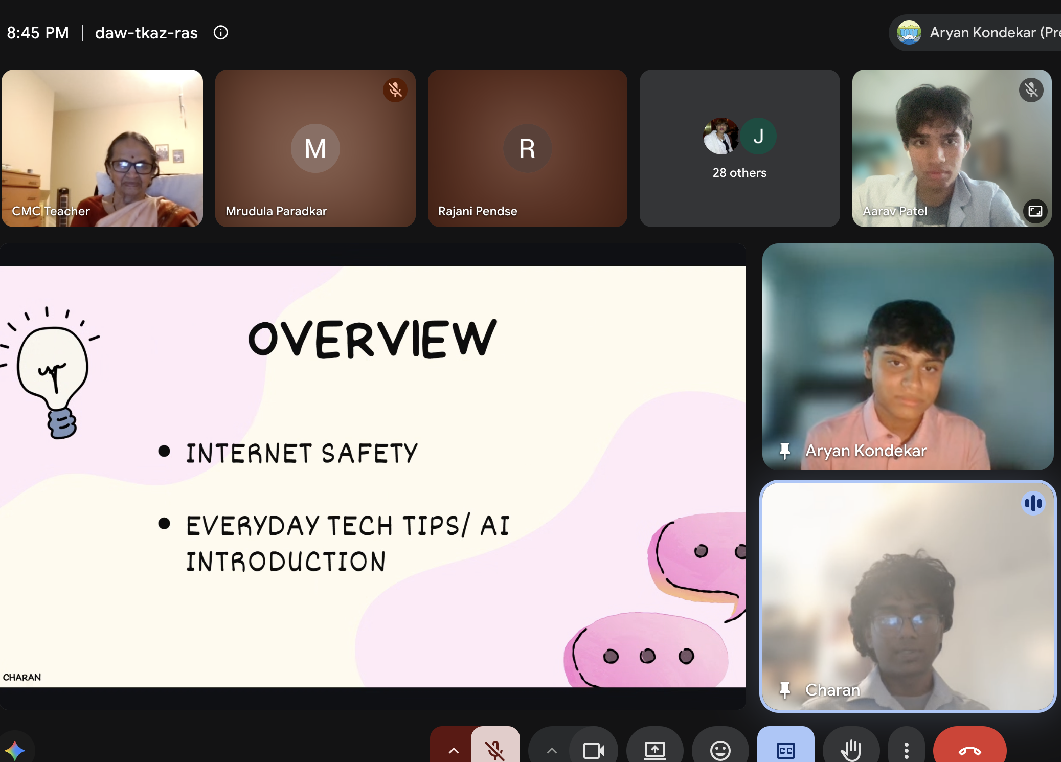 Seniors and THHYE volunteers on a Google Meet call for an online internet safety workshop